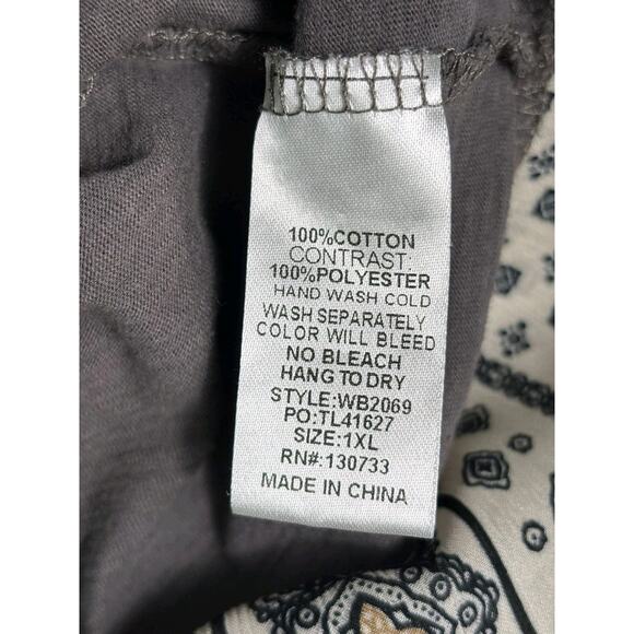 Umgee Charcoal Surplice Printed Tie Waist Shirt Blouse Womens Size 1XL *READ - Picture 4 of 9